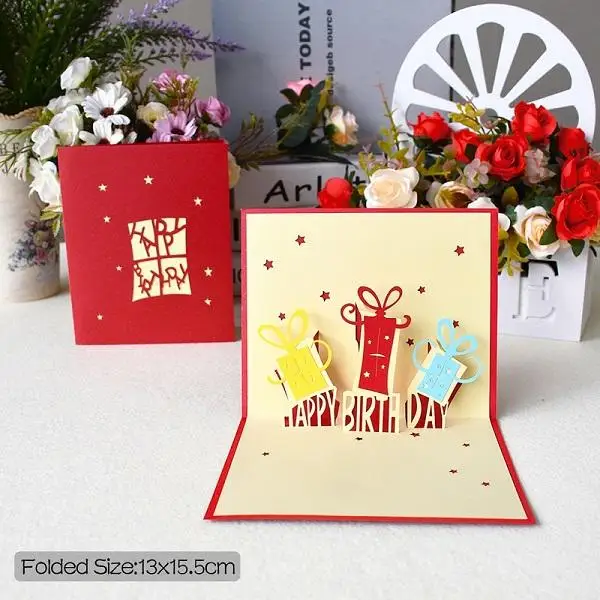 Birthday gift Складной Свадебный торт для девочки, милый свадебный торт, подарок на день рождения, креативные наклейки на год, поздравительная открытка - Цвет: Birthday gift