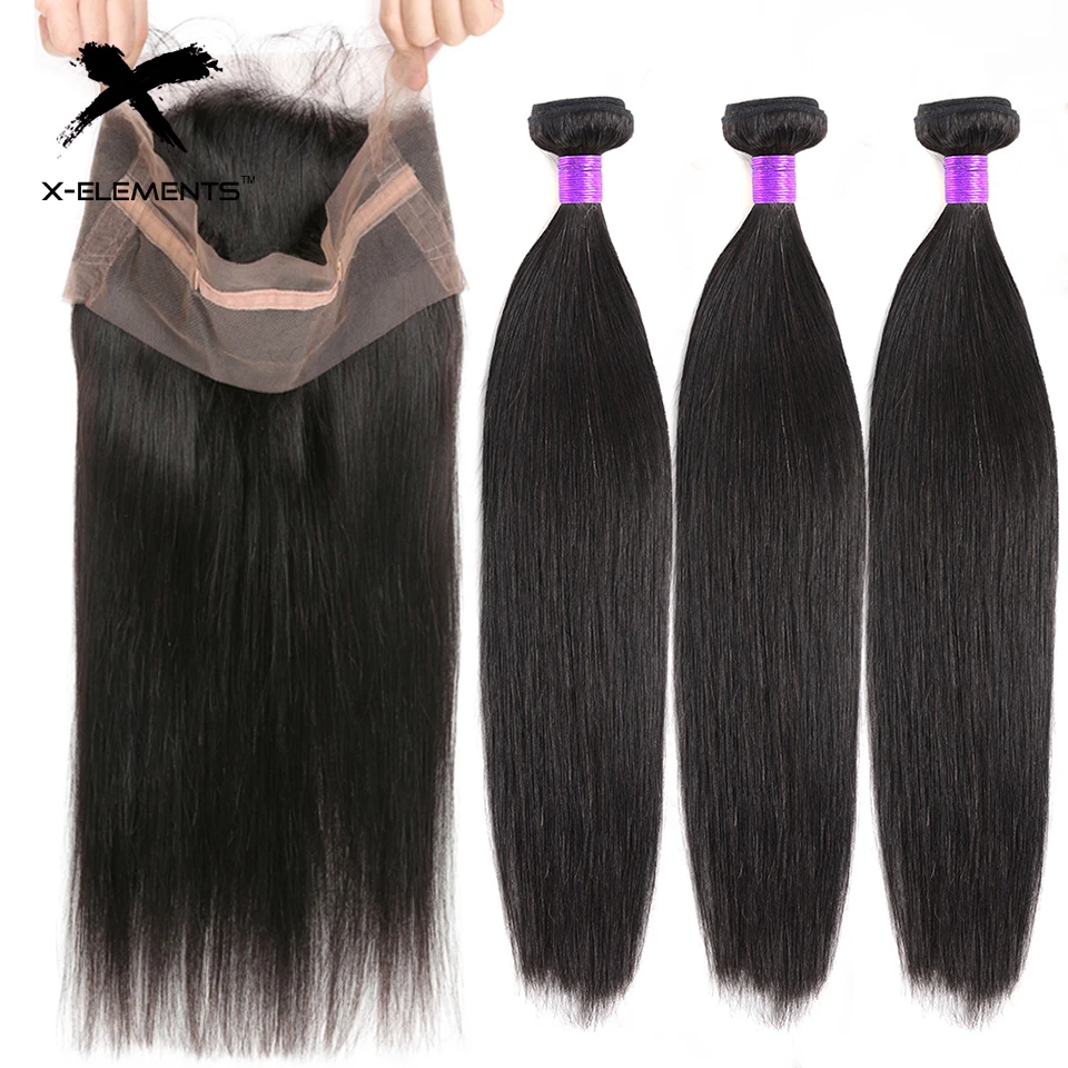 X-Elemefrfentos-360-La-o-Frontal-com-Feixes-Brasileiros-Feixes-de-Cabelo-Remy-Reta-Tecer-Cabelo