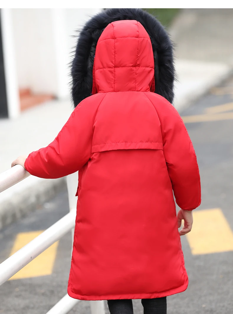 Детская зимняя куртка-пуховик на утином пуху; зимнее пальто для мальчиков; Детские теплые длинные пуховые пальто с меховым воротником и капюшоном для От 6 до 16 лет-подростков;-30