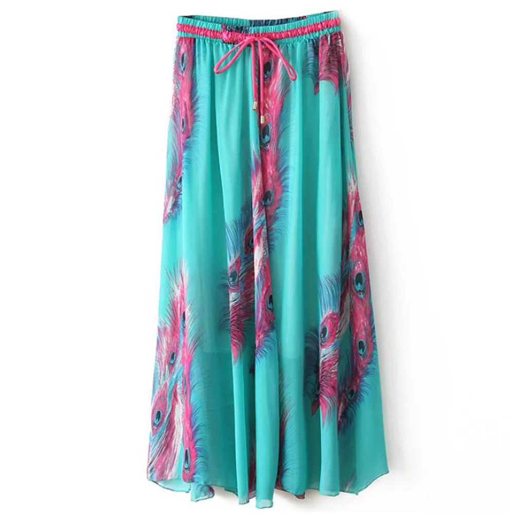 Женская длинная юбка в стиле бохо винтажная плиссированная шифоновая макси с