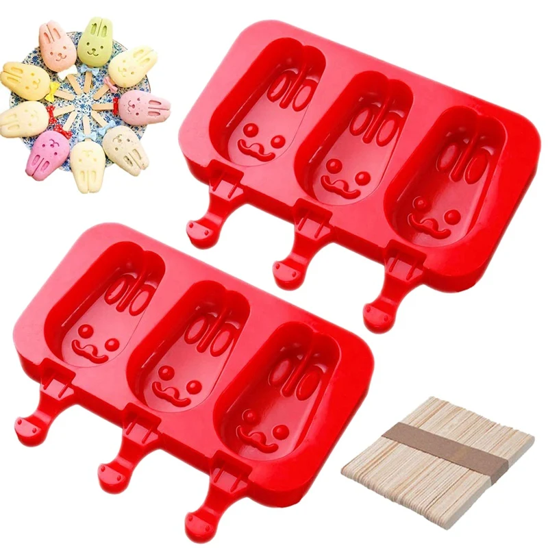 

Homemade Popsicle Silicone Molds with Lid,Ice Cream Bar Mold, 3x Cavities Silicone Ice Mold with 100x Wooden Sticks, Set Of 2 (R
