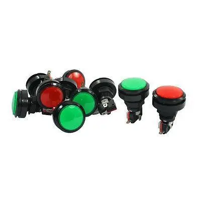 

Panel Mount Red Green Round Head SPST 4P Momentary Game Push Button Switch 10Pcs