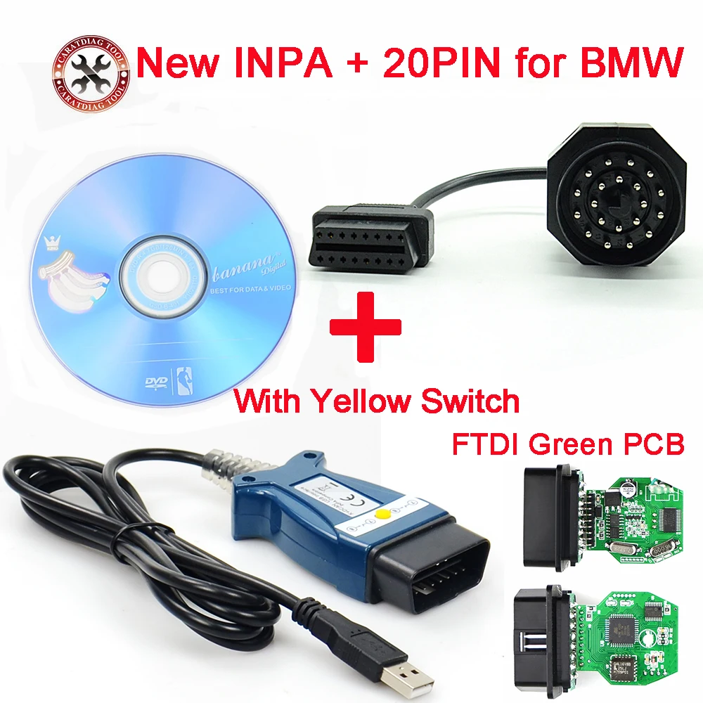 2021 новейший Желтый кнопочный переключатель INPA для BMW K + CAN с чипом FTDI OBD2