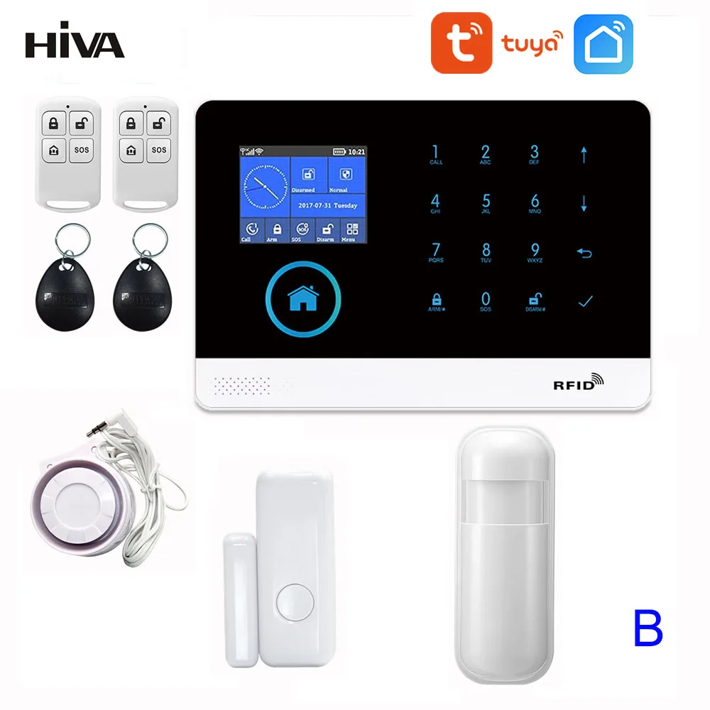 PG-103 Home Security Alarm System Wifi GSM Alarm Intercom Remote Control Autodial 433MHz Detectors IOS Android Tuya APP Control 