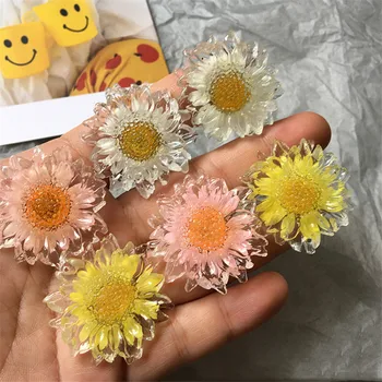 

5pcs 35mm Big Clear Daisy Flower Earring Base Findings Resin Flower Flatback Cabochon Bead Brooch Patch Diy Crafts Jewelry Make