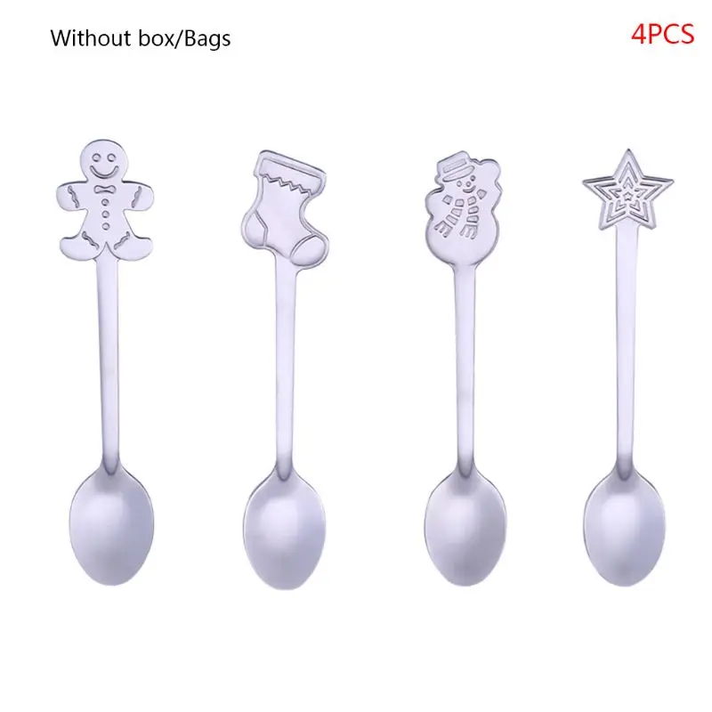 -S New 4pcs/set/1pc box Stainless Steel Christmas Tableware Coffee Spoons Dessert Spoon - Цвет: -S