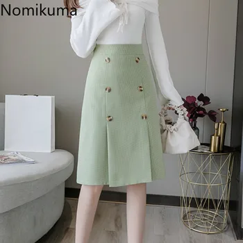 

Nomikuma 2020 Spring New High Waist Plaid Skirt Women Double Breasted Back Zipper A Line Skirts Office Ladies Faldas Mujer 3a393
