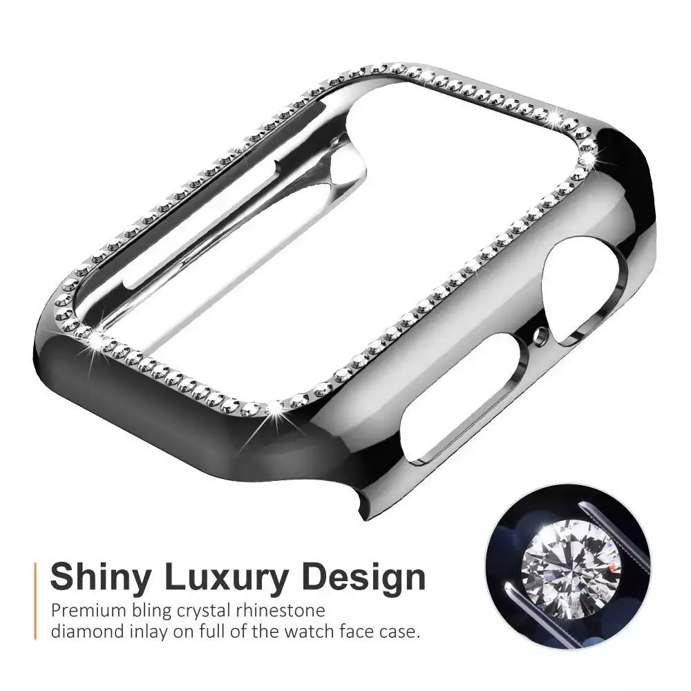 Алмазный чехол для часов из поликарбоната для Apple watch, чехол 44 мм/40 мм iWatch, защитная крышка для экрана из поликарбоната с одним рядом бриллиантов 38 мм/42 мм