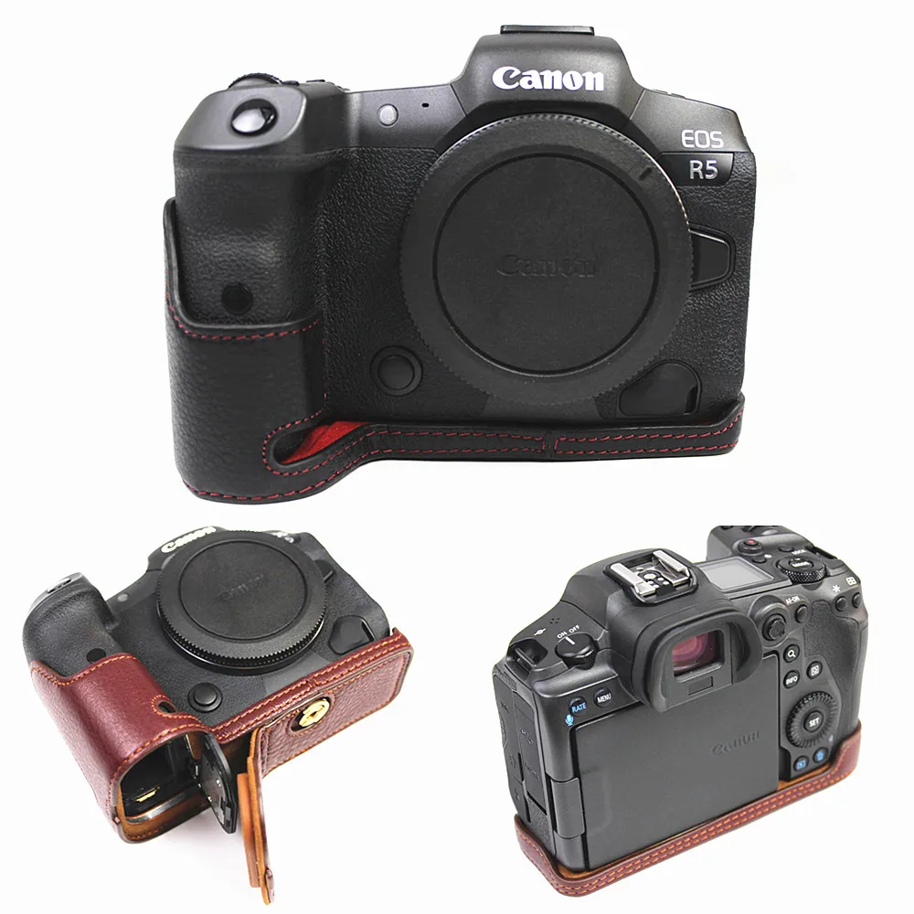 Retro Genuine leather Camera bag Protective Half Body case cover For Canon EOS R5 R6 digital