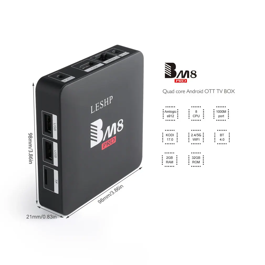 LESHP BM8PRO tv BOX 4K Android6.0 Amlogic S912 Восьмиядерный 2 ГБ DDR3 32 Гб EMMC 2,4G/5G двойной wifi диапазон BT 4,0 3D медиаплеер