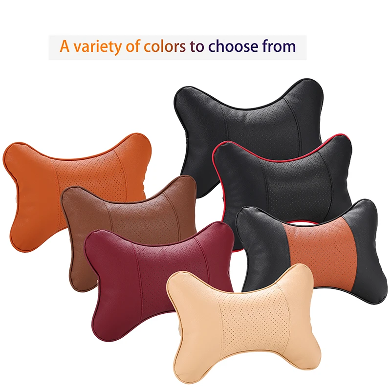 Car Neck Pillows Pu Leather Head Support Protector car pillow car headrest car neck pillow Black/Red Universal Headrest Backrest Cushion Easy Install and Clean