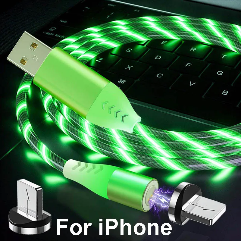 Green for iPhone 5А Магнитный текательный Micro USB кабель светящийся type-C кабель для быстрой зарядки 8 Pin 1 м 2 м Магнитный свет светодиодный кабель type-C - Цвет: Green for iPhone