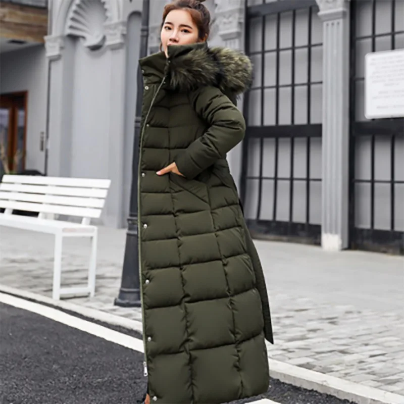 Зимняя женская куртка Abrigos Mujer Invierno,, стеганое пуховое пальто с мехом, длинное, с подкладкой, плюс, женская утепленная парка с капюшоном