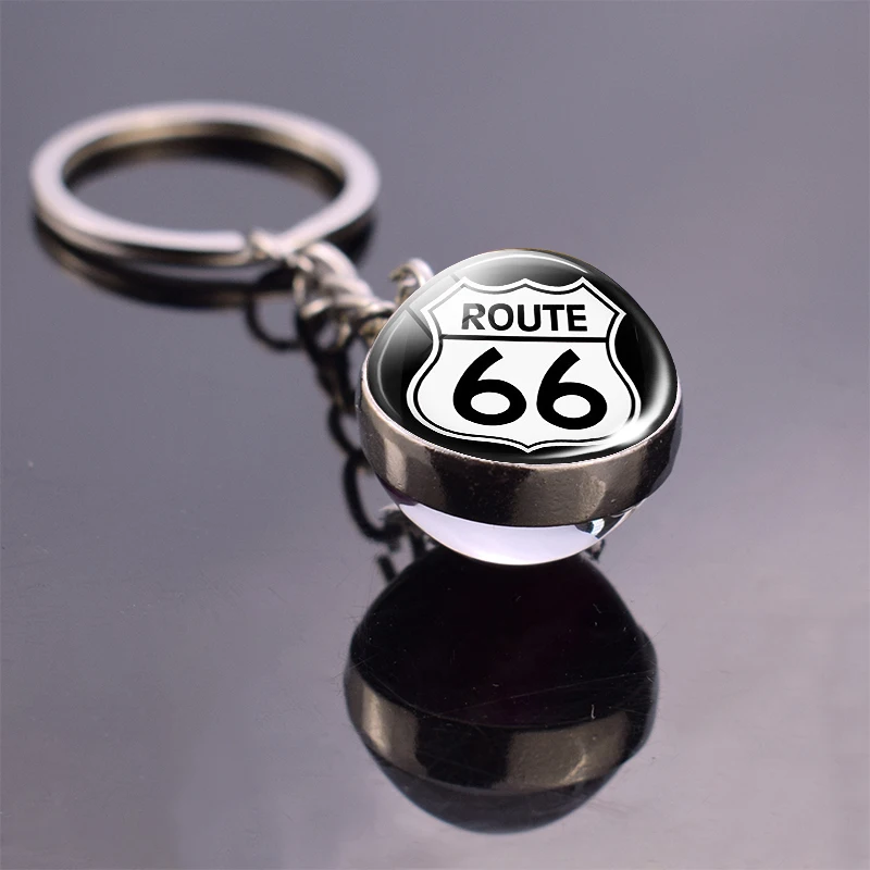 US Route 66 знак брелок стеклянный шар брелок Подвеска шоссе 66 дорожный знак модные автомобильные аксессуары подарок путешественника - Цвет: as show