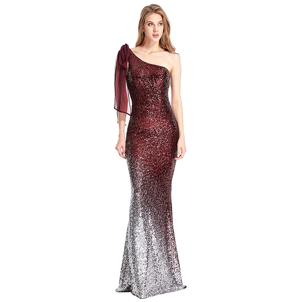 

Boat Neck Gradient Color Sequined Mermaid Long Evening Dresses Party Off The Shoulder Backless Prom Gowns