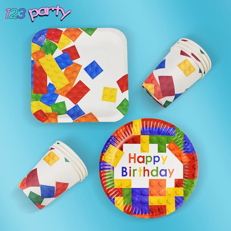 8 шт лего вечерние Одноразовые столовые тарелки чашки для детей на день рождения