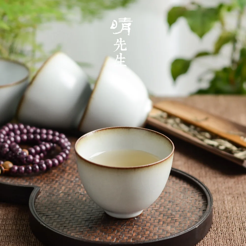 

Jindezhen Ru Owner Of A Kiln Human Cup Teacup Open Piece Sip Tea Cup Ru Porcelain Tea Set Ivory White Martial Arts Teacup