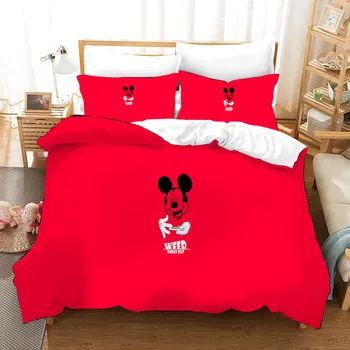 

Red White Mickey Mouse Bedding Set for Girls Bed Single Quilt Duvet Cover 3pc Kids Bedroom Decor Queen King Size Couple Room 3D