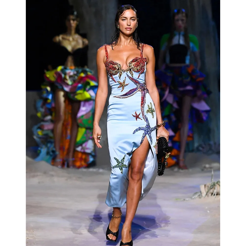 

Women Summer Sexy Sleeveless Backless Blue Sequins Glitter Beading Midi Bodycon Dress 2021 Designer Evening Party Dress Vestido