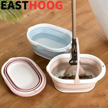 

Folding Plastic Mop Bucket Camping Wash Bucket With Handle Collapsible Floor Mop Cleaning Fishing Car Wash Bucket Household Item