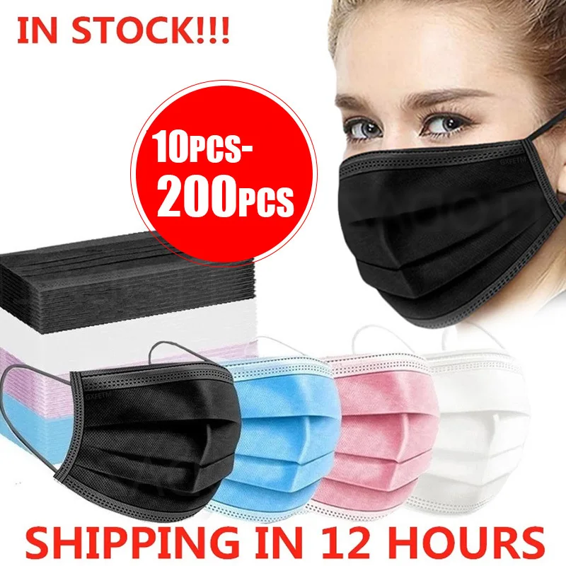 10-200 Uds desechable cara boca máscaras 3-capa filtro Anti polvo Smog gancho transpirable gasa Mascarilla azul adulto máscaras de pestañas