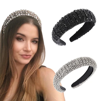 

Ethnic Satin Center Knot Full Crystal Rhinestone Knotted Hairband Headband Knot Wide Side Headbands Hair Accessories for Women