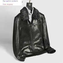 Новинка, мужская куртка из натуральной кожи, зимняя козья кожа, пальто с шерстяным воротником, мужские пуховики, тонкие куртки S9XJPR002 KJ3515