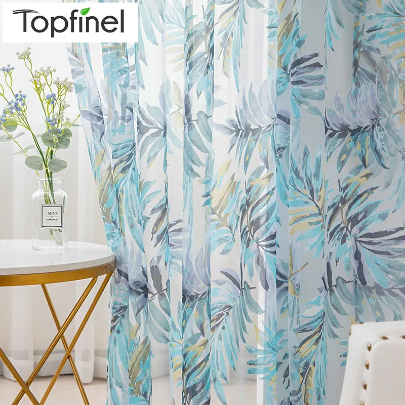 

Top Finel Tropical Leaves Embroidered Sheer Curtains for Living Room Window Curtain Bedroom Kitchen Tulle Curtains Room Divider