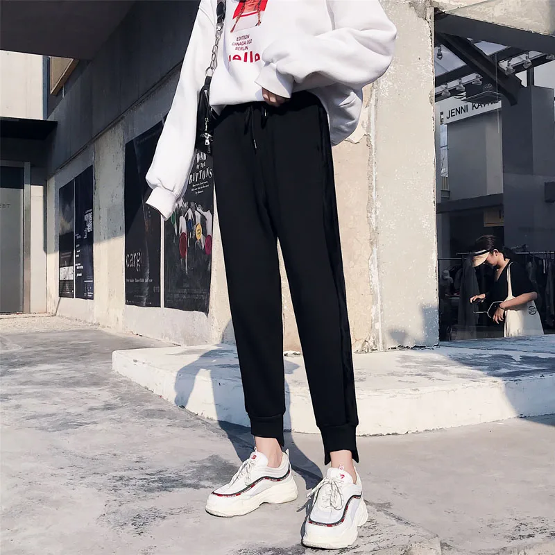 

HUAYIMENGYI Velvet Women Pants Solid Elastic Waist Thick Harem Pants Winter Korean Version New Lacing Street Wear Warm Pants