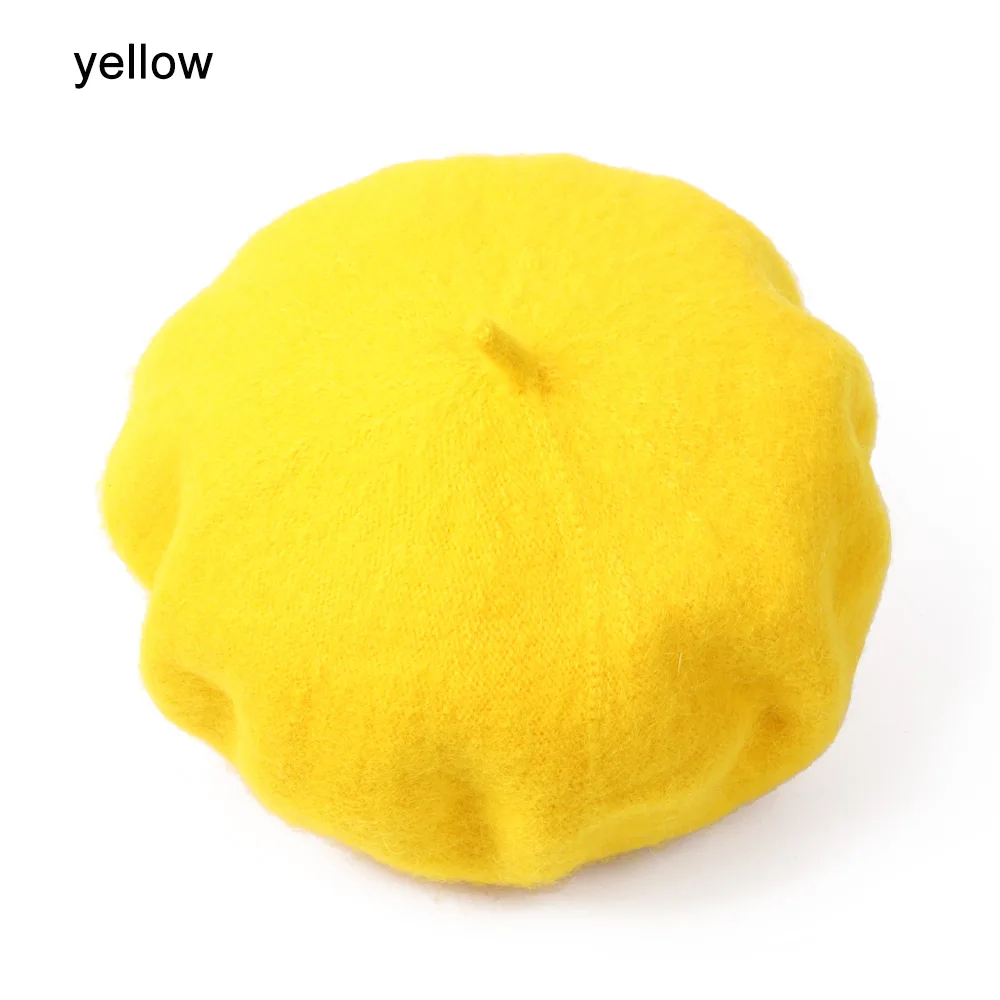 yellow Милая шерстяная шапка для маленьких девочек; винтажные осенне-зимние шапочки; Детские регулируемые береты для малышей; шапка из фетра в виде тыквы; шапка для художника - Цвет: yellow