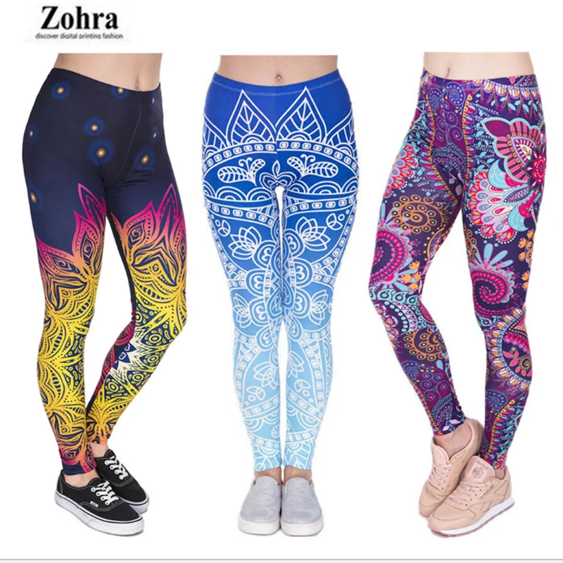2019 Autumn Women Leggings Fresh Lotus Digital Print Woman Leggins Aztec Round Ombre Fitness Workout Plus Size Legging