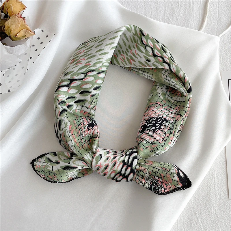 Women Small Satin Silk Scarf Square Print Wrap Foulard Femme Handkerchief Bandana Neck Hair Skinny Tie Scarves Shawls