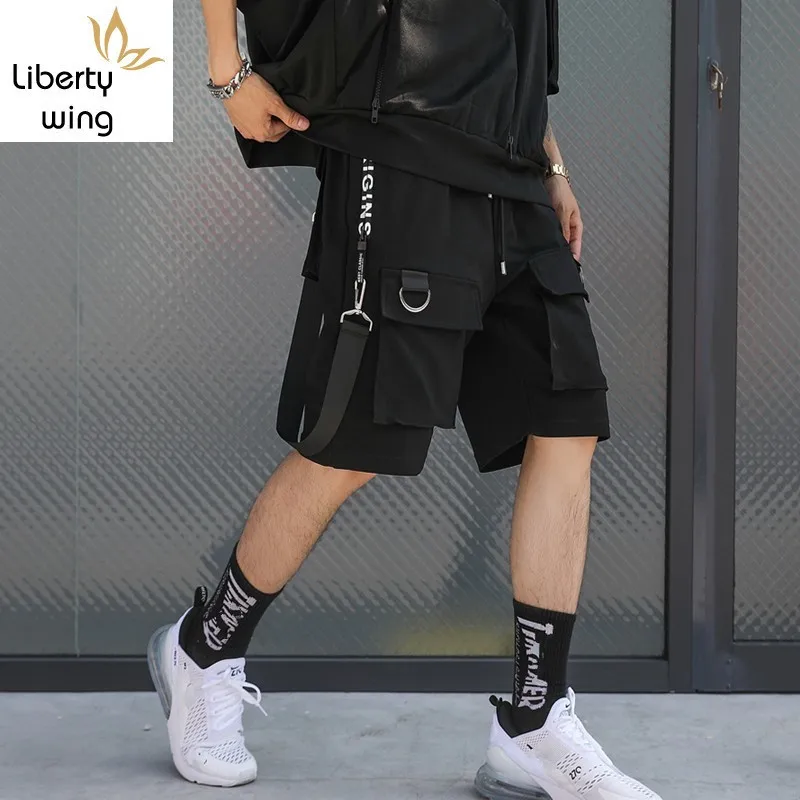 New Men Casual Multi Pockets Ribbons Hip Hop Punk Cargo Streetwear