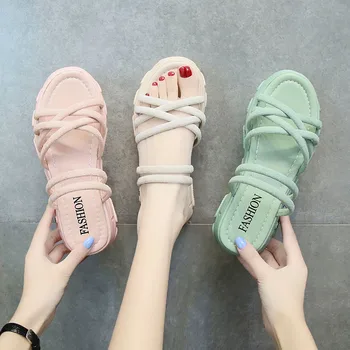 

Flat Sandal Shoe Cross Beige Heeled Sandals Strappy Heels 2020 Women's Med Clear Shoes Clogs Wedge All-Match Cross-shoes Flower