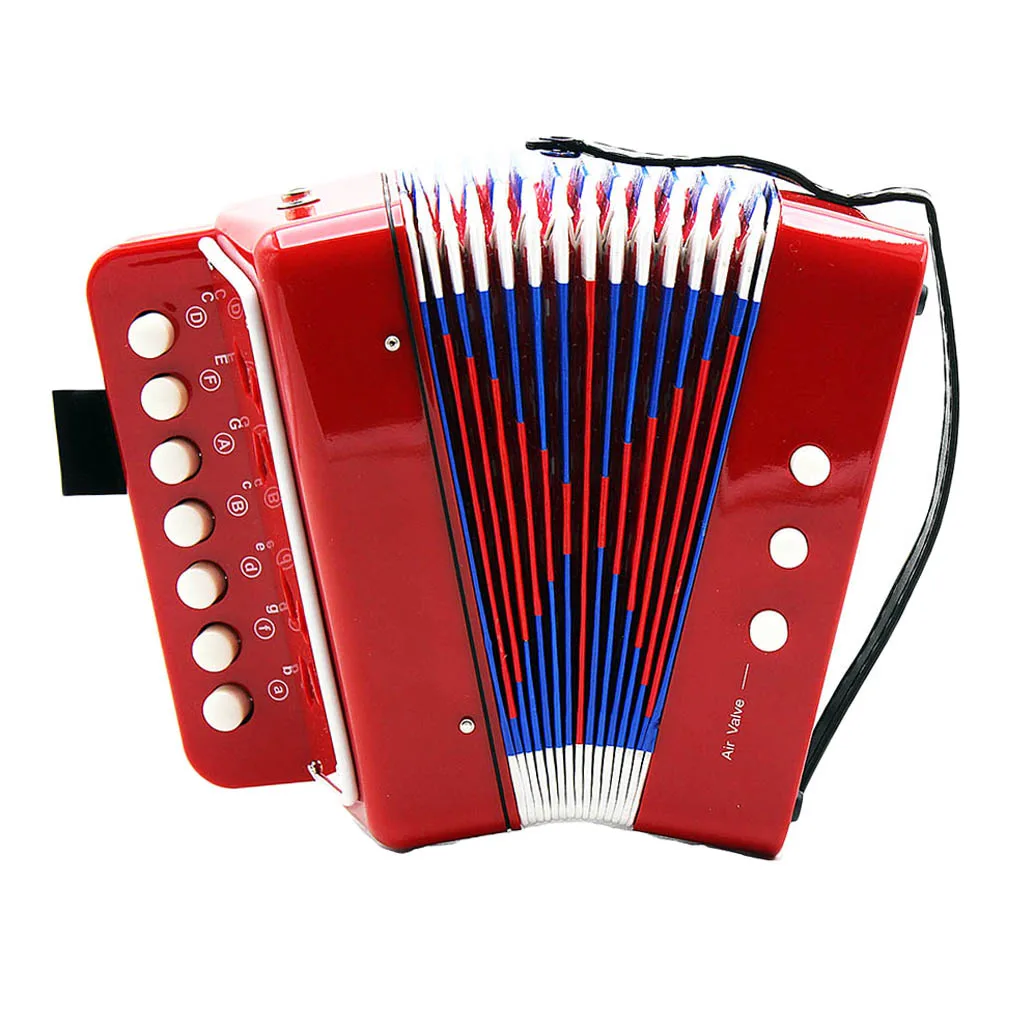Kids Accordion Musical Instrument Seven Button Playing Christmas Gifts Red