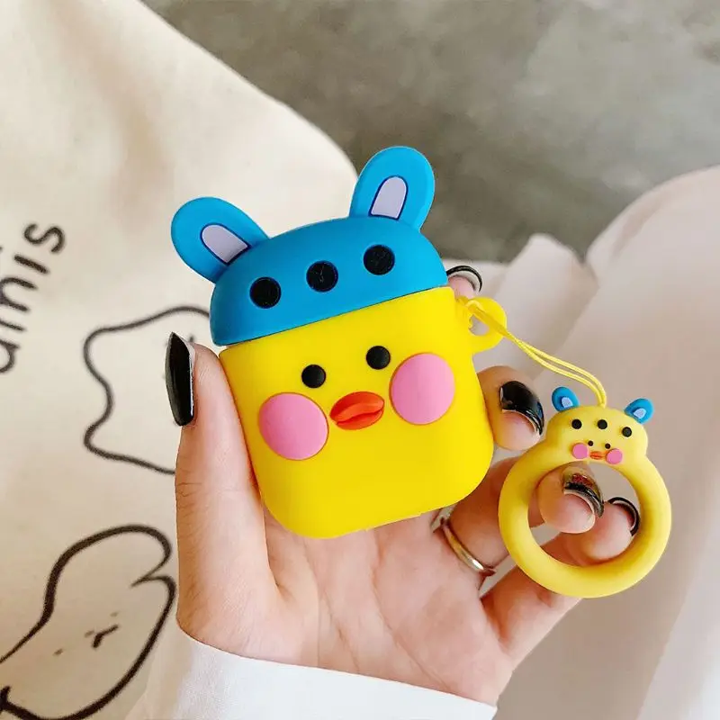 

Lovely Duck Pattern Soft Silicone Protective Cover Shockproof Case Skin Shell With Lanyard for Airpods 1/2 Charging Box