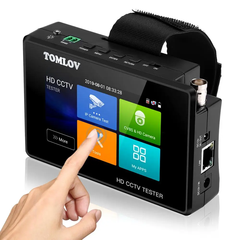 

CCTV Tester Monitor TVI CVI AHD CVBS,4K H.265 MPEG IP Camera Test Rapid ONVIF 4'' Touch Screen Portable Wrist PoE camera tester