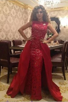 

Elegant Lace O-Neck Luxury Satin Long Sheath Party Red Lace Sexy Long Lace Evening gown 2018 New mother of the bride dresses