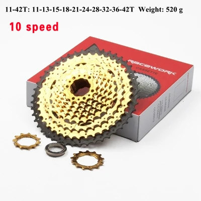 RACEWORK 10 11 12 скоростная кассета свободного хода велосипеда 11-42T 46T 50T 52T звездочки велосипед свободное колесо горный велосипед - Цвет: 10s golden 42T