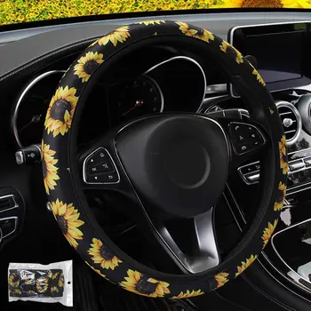 

Fashion Car Styling Auto Non Slip Universal Stretchy Neoprene Sunflower Floral Print Steering Wheel Cover Interior Accessories