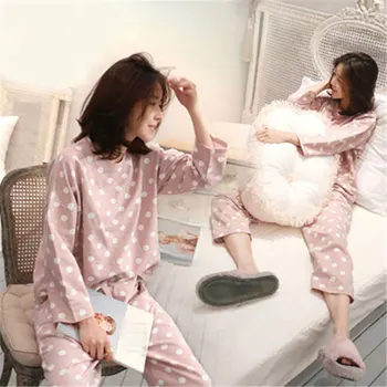 

Women Sleepwear Pajamas Cute Polka Dot Casual Tops Pants Home Long Sleeve nightwear 2PCS