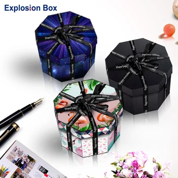

2020 hot Hexagon Surprise Explosion Box DIY Handmade Scrapbook Photo Album Wedding Gift Box for Valentine Christmas Gift Boxes