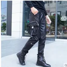Новые зимние плюс бархатные толстые кожаные штаны Мужская Корейская приталенная повседневные штаны мужские мотоциклетные Модные шаровары