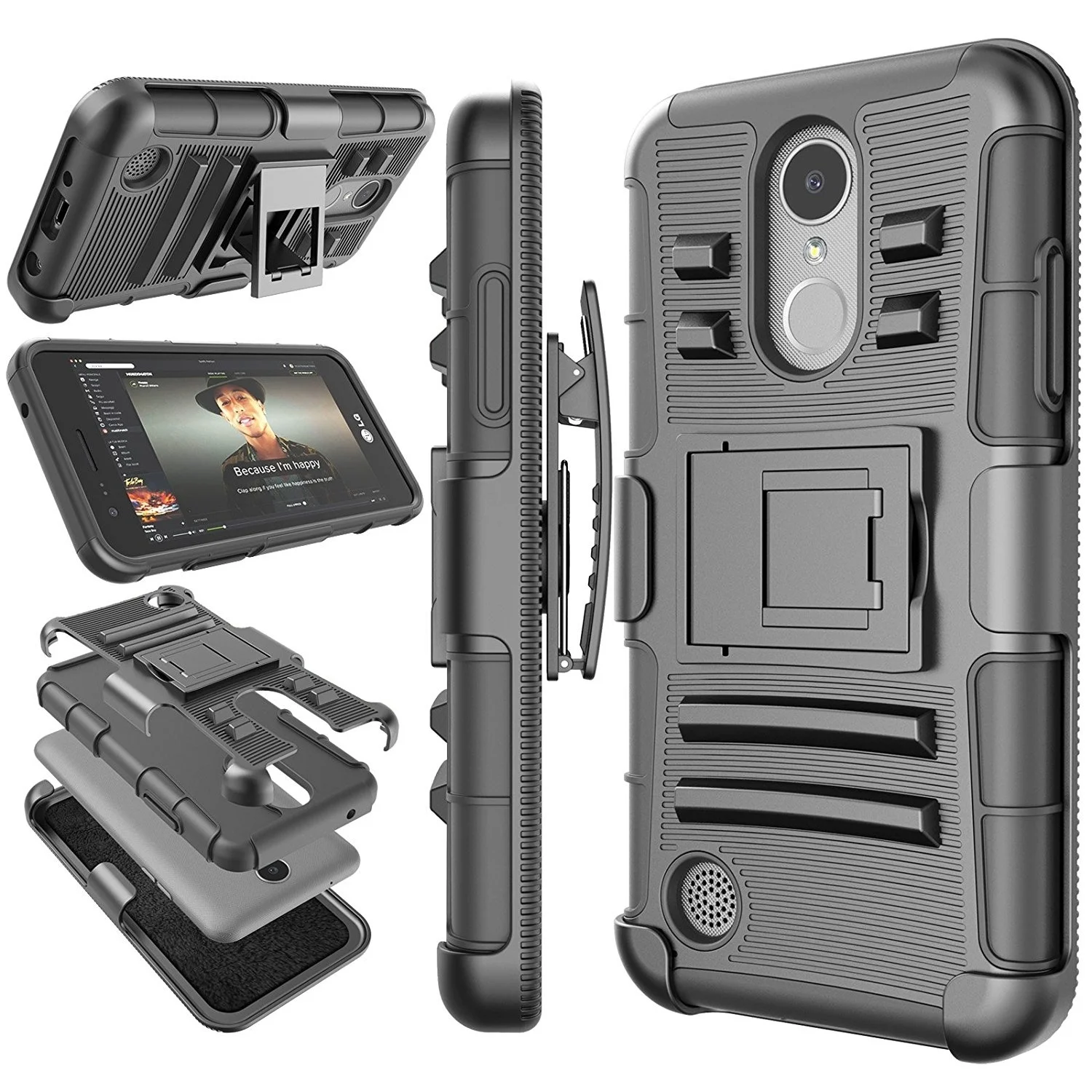Черный Футляр с креплением на ремень защитный чехол для LG V40 ThinQ V30 Q7 Stylo 5 4 K30 Aristo 2 3 Феникс 3 K4 G7 G8 чехол ThinQ чехол с подставкой - Цвет: Черный