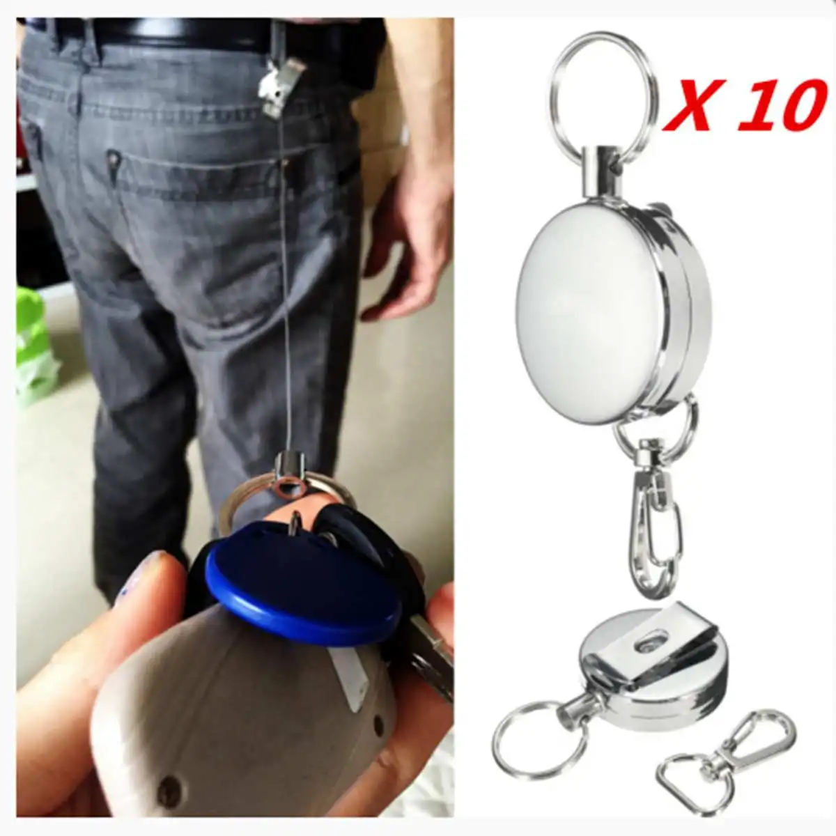 

10 Pcs Retractable Badge Reel Pull ID Card Badge Holder Key Ring Lanyard Recoil Reel Belt Clip Attachment Buckle