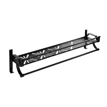 

Space Aluminum Bathroom Shelf Black Bathroom Shelves Rack with Hooks Wall Mounted Corner Multifunction Shelf