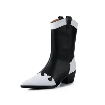 

2020 Winter autumn Genuine Leather ladies Mid-Calf Boots Sexy Mixed Colors Chelsea Boots For Women Night Club Party Shoes Woman