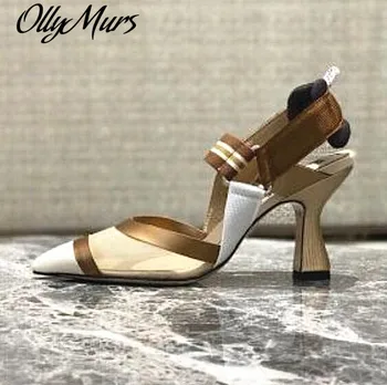 

Women Sandals Elegant Genuine Mesh Summer 2020 top quality Pumps High Heels Fashion Pointed Toe Mixed Colors Casual Shoes Woman