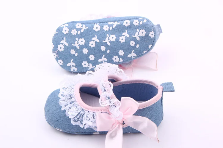 

New Style BABY'S Shoes Strap Fashion Denim Lace Edge Little Princess Shoes Toddler Shoes 1637