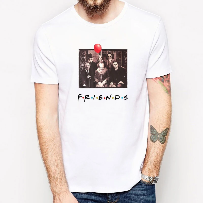 LettBao Мужская негабаритная футболка Хэллоуин Pennywise Horror Friends Футболка с принтом Забавные футболки хип хоп Уличная белая футболка